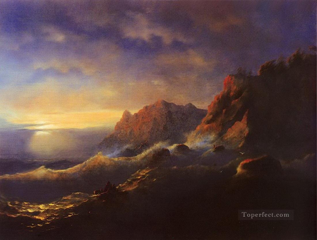 Tempestad atardecer 1856 Romántico Ivan Aivazovsky ruso Pintura al óleo